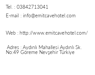 Emit Cave Hotel iletiim bilgileri